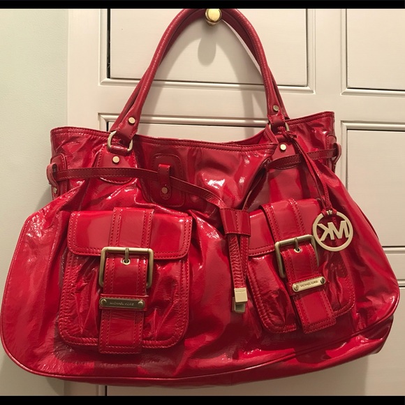 michael kors red patent leather purse